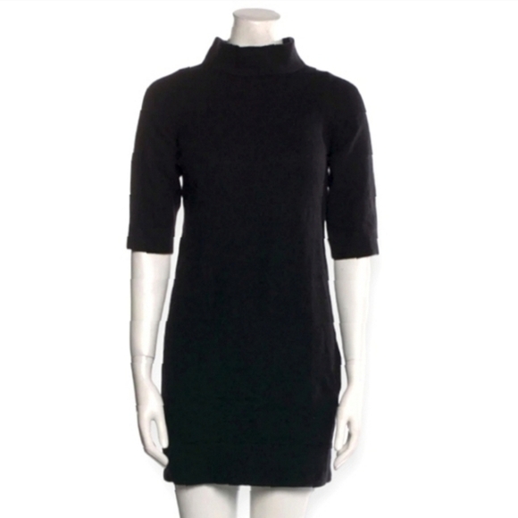 Vince 100% Cashmere Black Sweater Mini Dress with Mockneck and Ruched Front XS - Picture 1 of 17